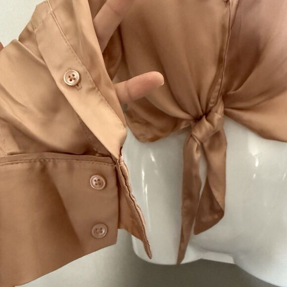 Wilfred Aritzia Silky Front Tie Crop Blouse Top 2XS Orange Minimalist Cupro XXS - Picture 2 of 10